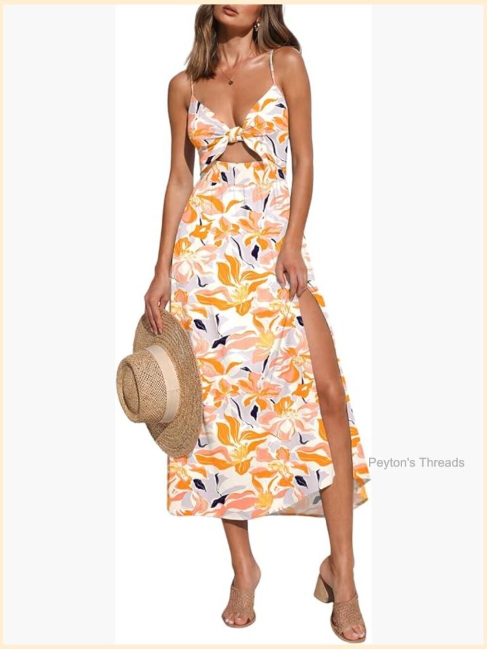 Sleeveless V Neck Tie Front Cut Out Floral Maxi Sundress